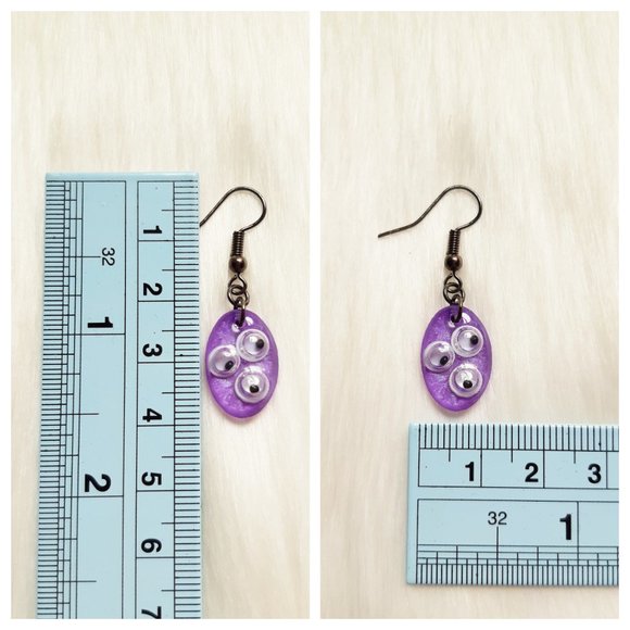 Purple Googly Eye Earrings Handmade Halloween Mini Resin Dangle Earrings - Picture 6 of 8